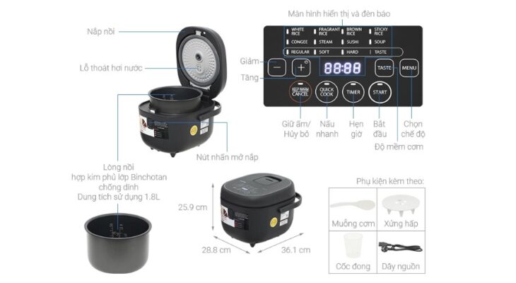 Nồi cơm điện tử Toshiba RC-18DR4TVN(H)