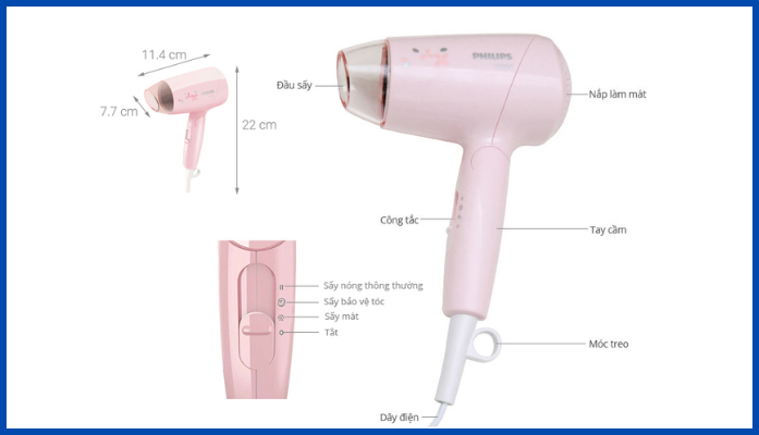 Máy sấy tóc Philips BHC010/00 phiên bản màu hồng
