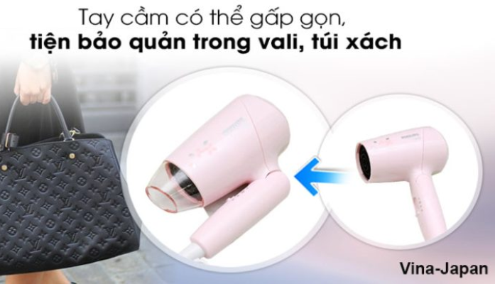 Máy sấy tóc Philips BHC010/00 phiên bản hồng với tay cầm gấp gọn