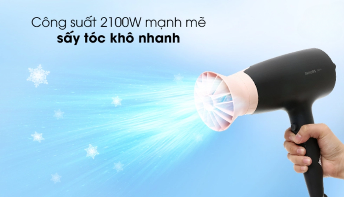 Máy sấy tóc Philips BHD350/10 màu hồng đen với công suất 2100W Máy sấy tóc Philips BHD350/10 với công suất 2100W